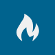 Ein weißes Flammensymbol auf einem einfarbig blauen, runden Hintergrund.